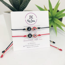 Load image into Gallery viewer, The Letter &amp; Evil Eye Bead Bracelet - Black Thread
